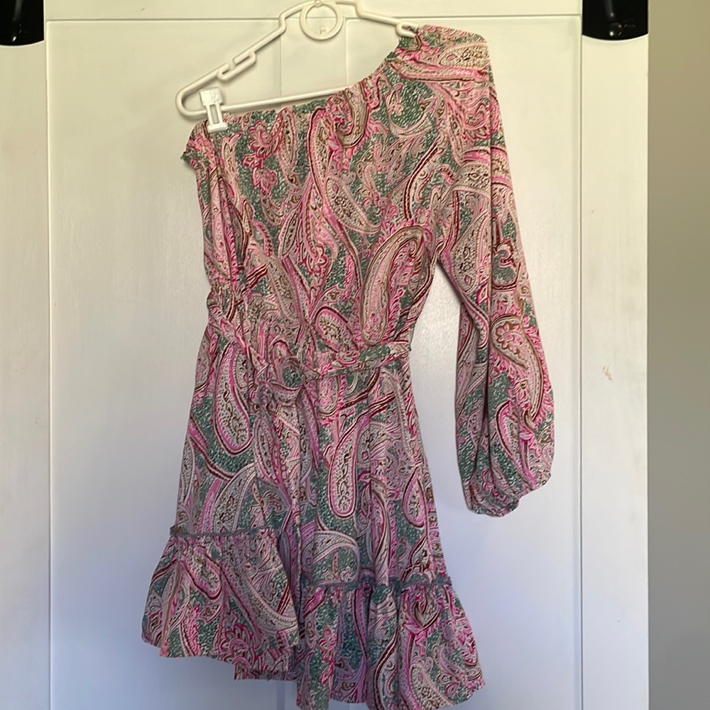 Entro one shoulder dress, size large, full sleeve with elastic, elastic waist